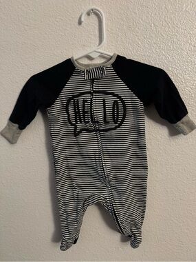 Gerber Black & White Striped Baby Footie with "HELLO" Graphic